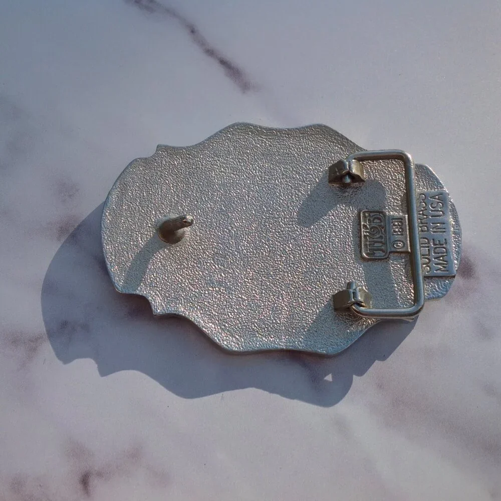 Lone Star State Texas TT&B Solid Brass Bold Silver Cowboy Belt Buckle 1991